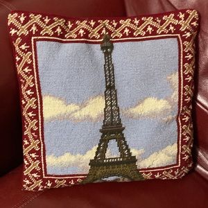 Needle Point Eiffel Tower Pillow 13x13”
